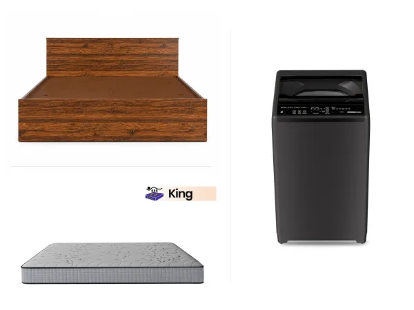 Rio King bed with Latex Mattress and Top Load Washing Machine